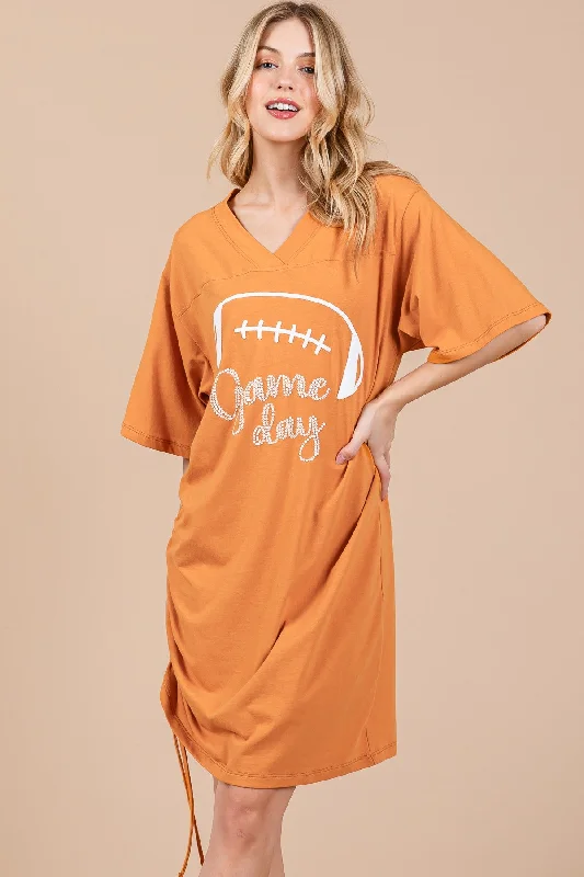 summer Mimi dresses with short sleevesMUSTARD FOOTBALL GAME DAY PRINT MINI DRESS CFDLU51378SPA