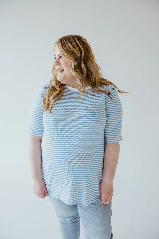 women's T-shirts with minimalist aestheticsTEXTURED STRIPE TEE WITH GROMMET DETAILS