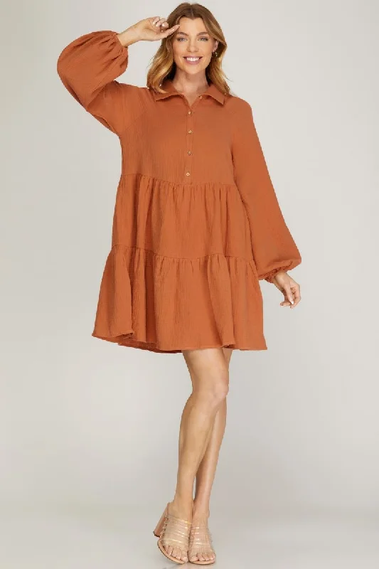 colorful and playful Mimi dresses for a pop of personalityCINNAMON LONG SLEEVES BUTTON DOWN SHIRT MINI DRESS S12SY4695