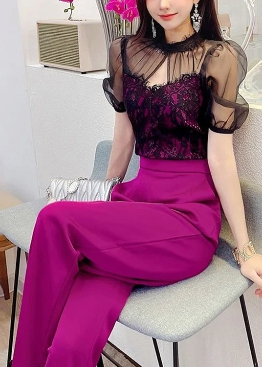 women's jumpsuits with spaghetti strapsNew Rose Hollow Out Lace Patchwork Cotton Overalls Jumpsuit Summer