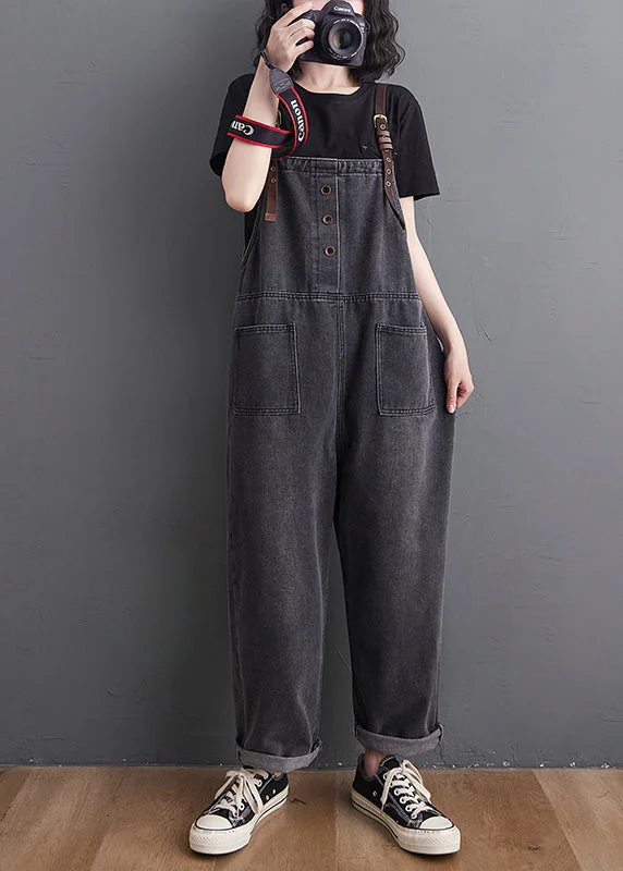 women's jumpsuits with off-the-shoulder necksOriginal Design Black Oversized Denim Jumpsuit Summer