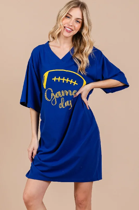 sleek Mimi dresses for business casualROYAL FOOTBALL GAME DAY PRINT MINI DRESS CFDLU51378SPA