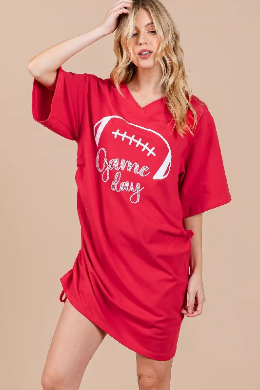 stretch Mimi dresses for comfortRED FOOTBALL GAME DAY PRINT MINI DRESS CFDLU51378SPA