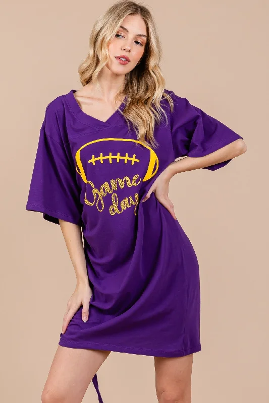 stylish Mimi dresses for teenagersPURPLE FOOTBALL GAME DAY PRINT MINI DRESS CFDLU51378SPA