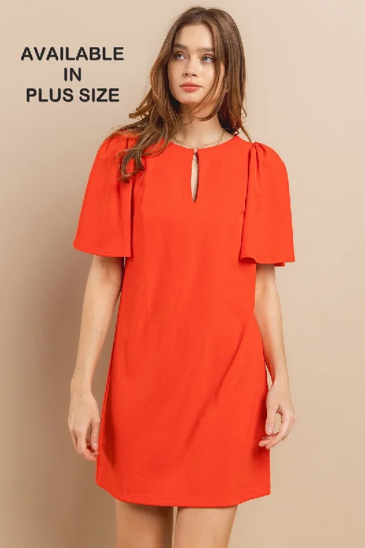 discount Mimi dresses for smart shoppingTANGERINE RUFFLED SHORT SLEEVES FRONT KEYHOLE PLUS SIZE MINI DRESS PDU52260SA