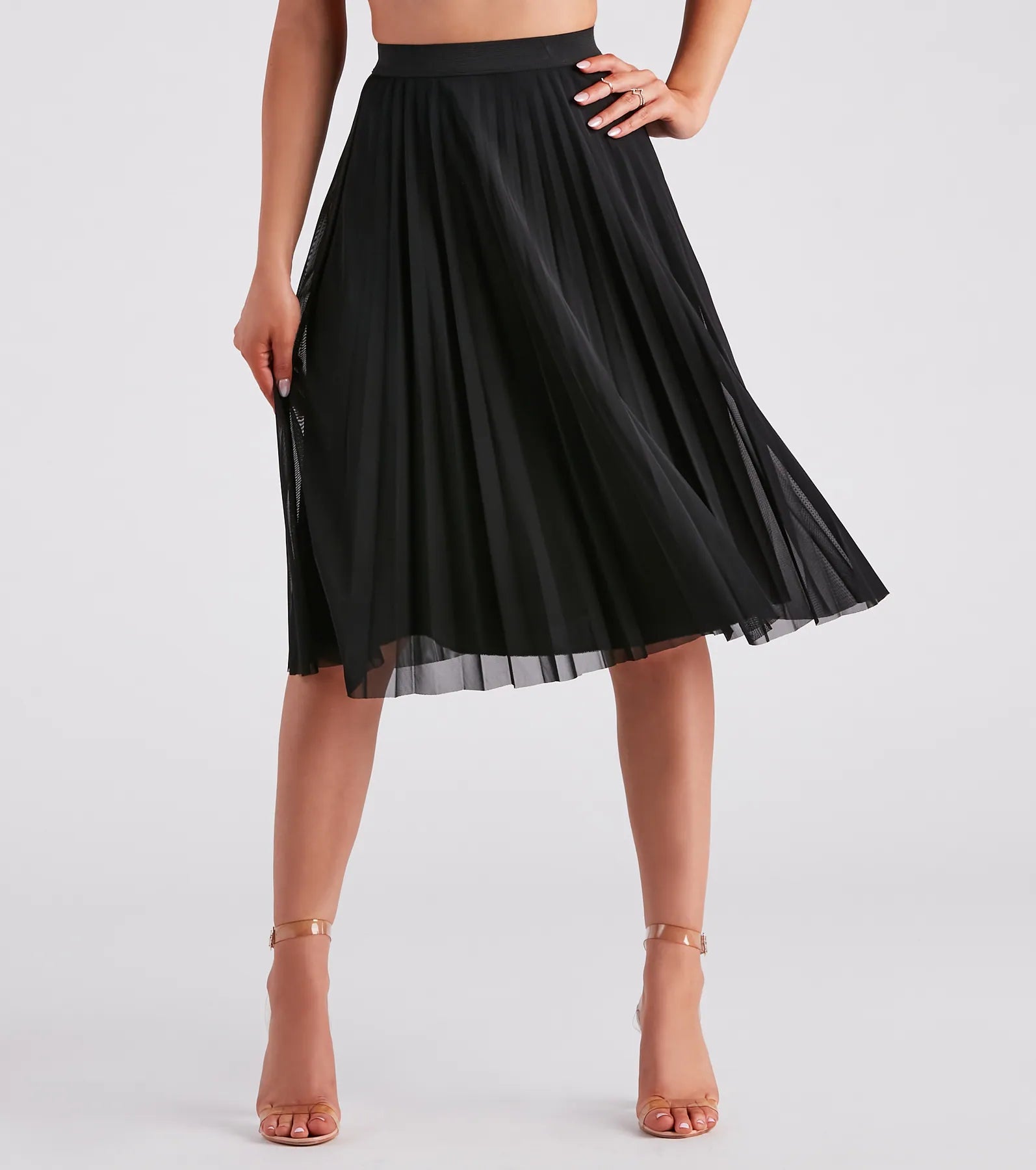 women's woven A-line skirts for summerTotal Charm Pleated Mesh Midi Skirt