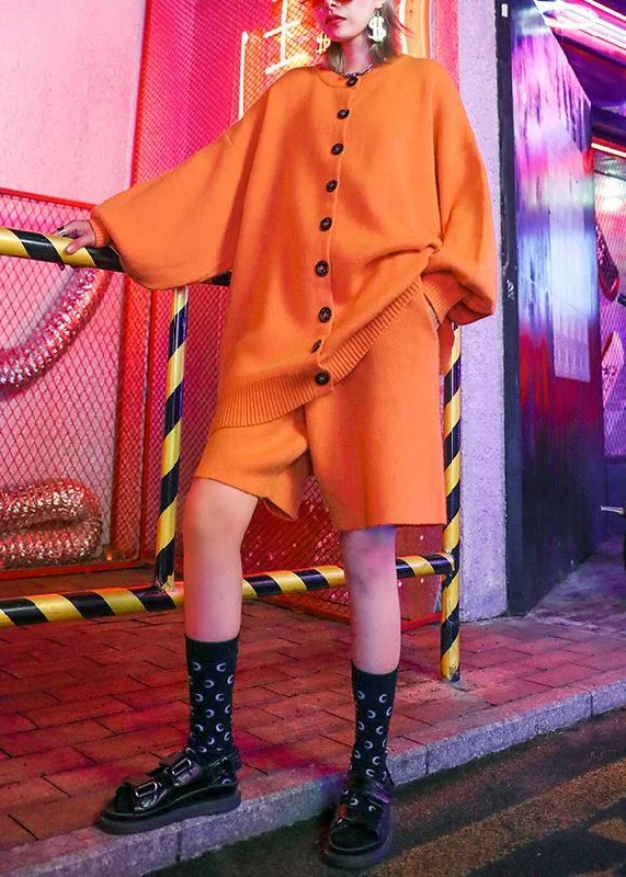 summer Mimi dresses with short sleevesFeminine style fashion large size show thin wide leg pants sweater coat orange two pieces