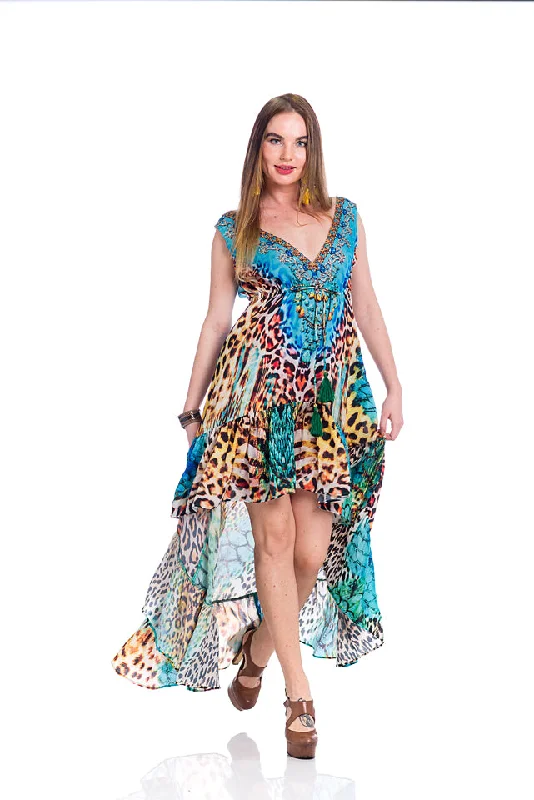 women's breathable dressesAnimal Print High low dress