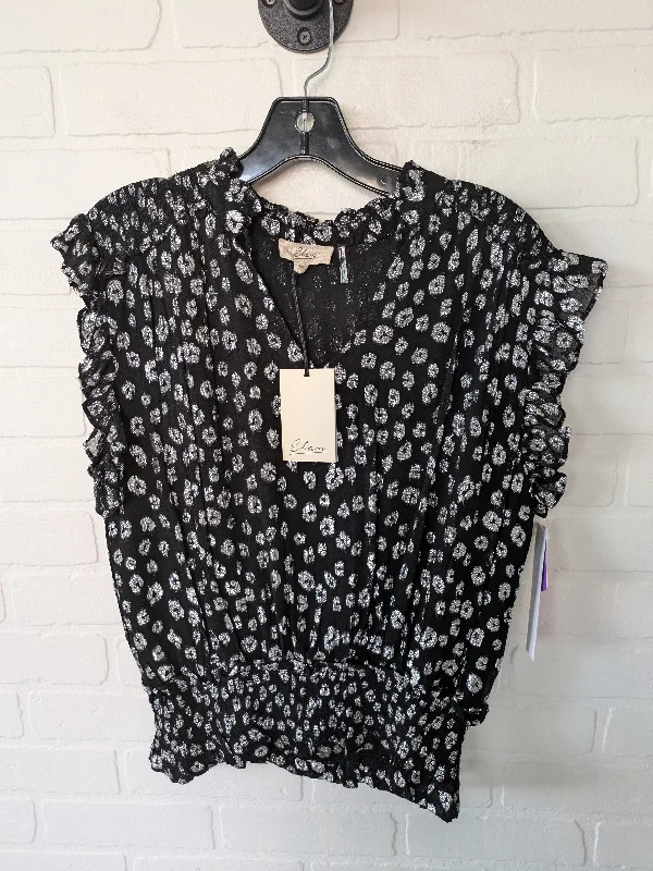 women's tops with floral printsBlack & Silver Top Sleeveless Elan, Size M