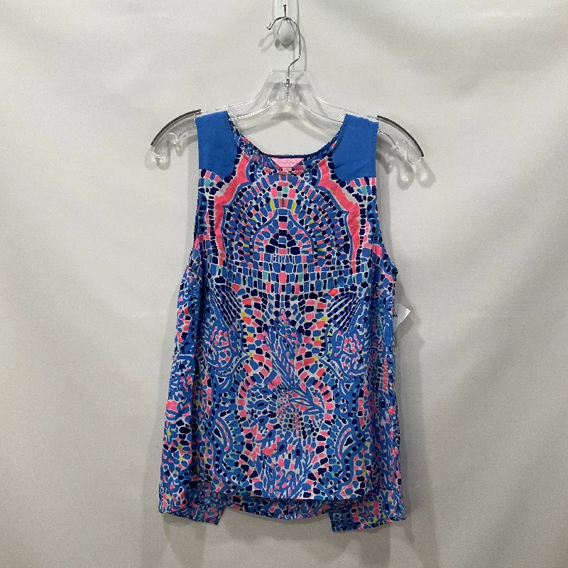 women's tops with lace-up frontsBlue Top Sleeveless Lilly Pulitzer, Size S