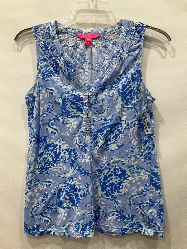 women's tops for beach outingsBlue Top Sleeveless Lilly Pulitzer, Size Xxs