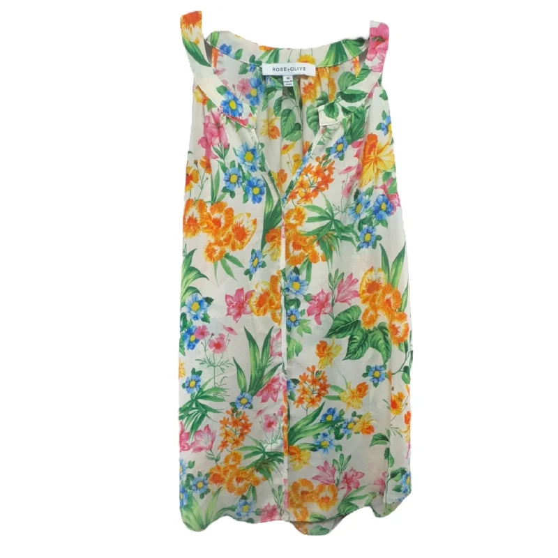 women's tops for those who want to stay cool and chic during warmer weatherFloral Top Sleeveless Rose And Olive, Size Xs