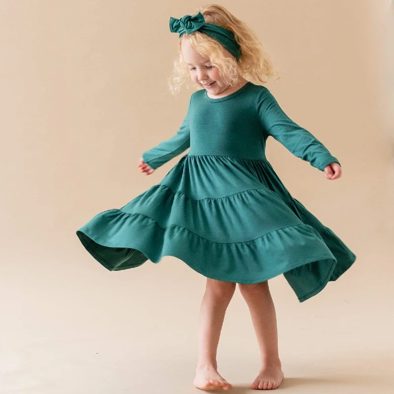 women's high-low dressesLong Sleeve Tiered Dress in Emerald