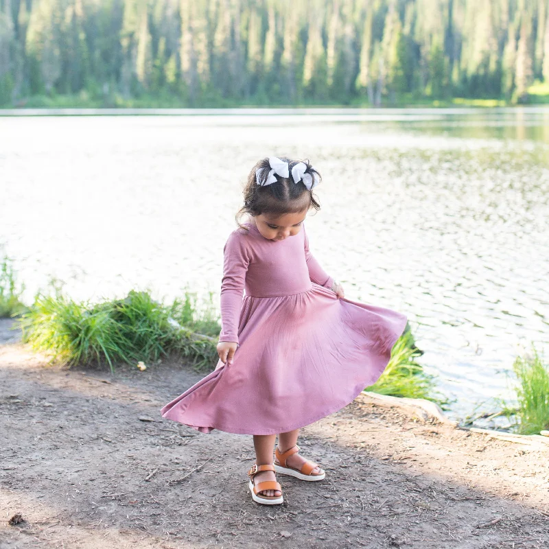 women's maxi dressesLong Sleeve Twirl Dress in Dusty Rose