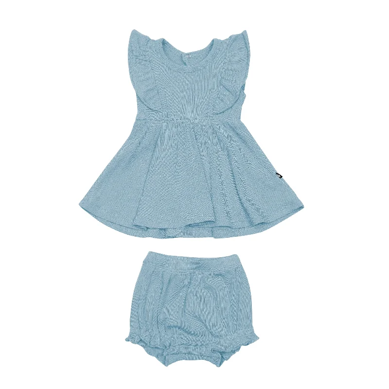 women's formal dressesRibbed Peplum Dress Set in Dusty Blue