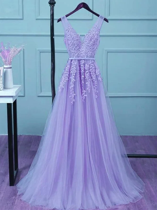 bespoke prom dressesA-line Lace Prom Dresses, V-neck 2020 Prom Dresses, Popular Long Prom Dresses