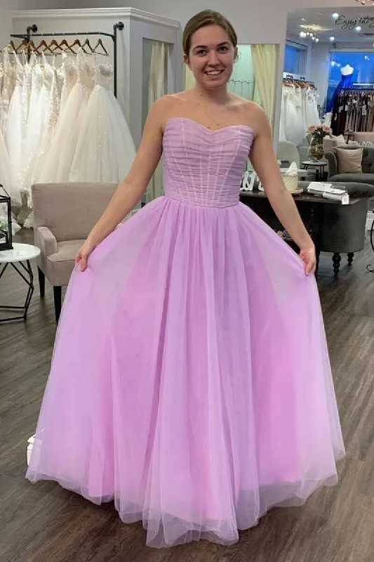 corset prom dressesA-Line Lilac Ruched Strapless Prom Dress