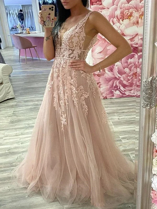 cap sleeve prom dressesA-line V-neck Lace Long Prom Dresses, Formal Popular Lace 2021 Prom Dresses