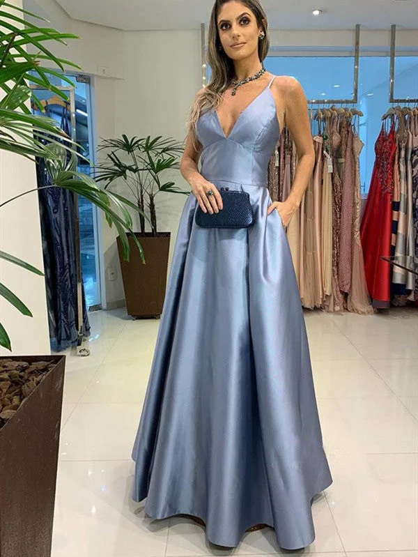 prom dresses for winterDeep V-neck A-line Long Prom Dresses, Straps Simple New Prom Dresses 2021