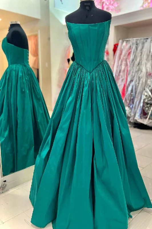 affordable prom dressesEmerald Green Strapless Lace-Up Back A-Line Prom Dress