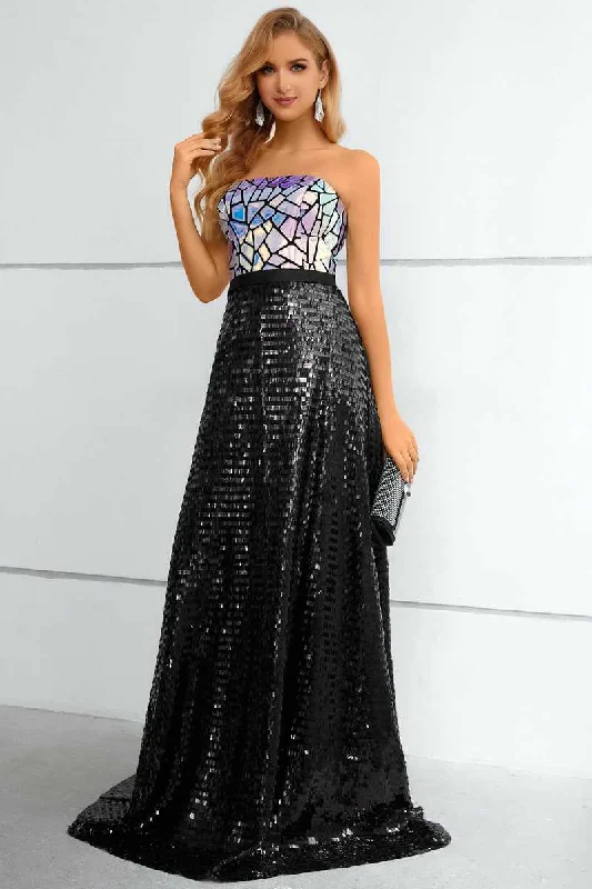 flutter sleeve prom dressesIridescent Sequin Strapless A-Line Prom Dress