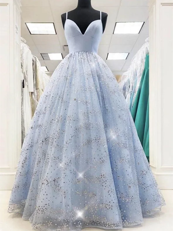 maxi prom dressesLong A-line Light Blue Sequin Tulle Prom Dresses, Long Prom Dresses, 2020 Popular Prom Dresses