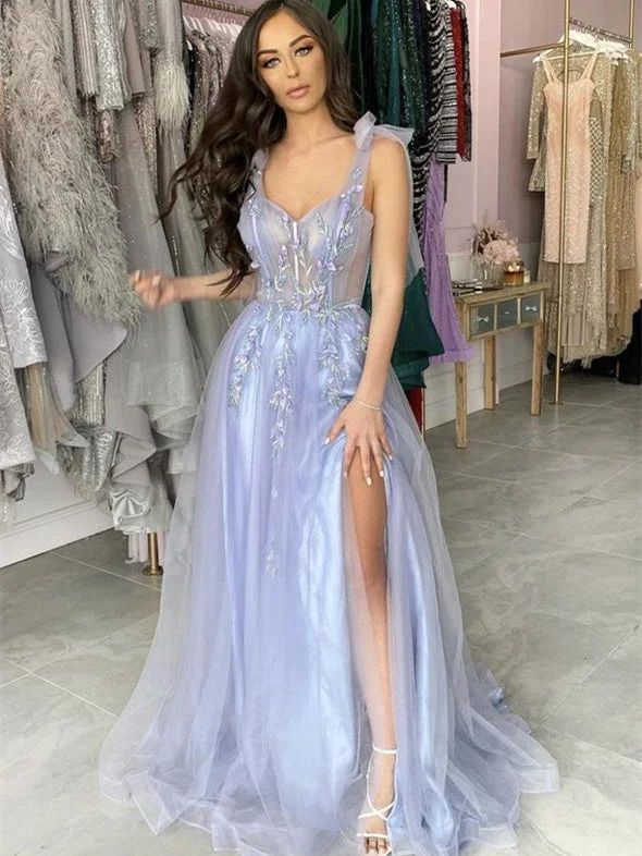 two-piece prom dressesLovely Lace Tulle Prom Dresses, Side Slit Prom Dresses, Long Prom Dresses, New Arrival Prom Dresses