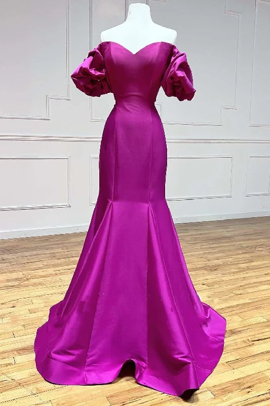 beaded prom dressesMagenta Satin Strapless Trumpet Long Prom Dress