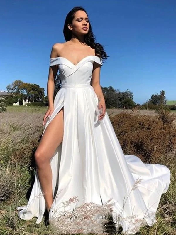 prom dress shopping tipsOff Shoulder Ivory Satin Prom Dresses, Long Simple Prom Dresses, 2020 Prom Dresses