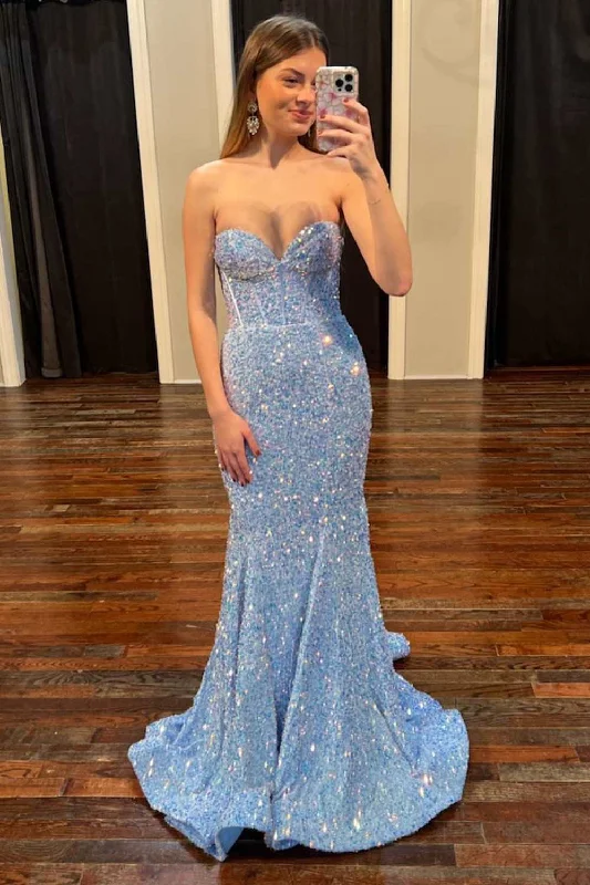 prom dress alterationsPeriwinkle Iridescent Sequin Sweetheart Mermaid Long Prom Dress