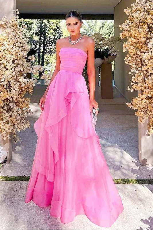 prom dress alterationsPink Strapless A-Line Empire-Waist Sleeveless Long Formal Prom Dress