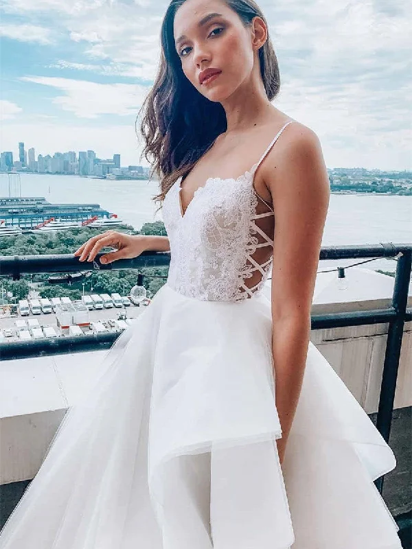 prom dresses with built-in petticoatsSpaghetti Long Ivory Organza Lace Prom Dresses, Popular 2021 Prom Dresses, Quinceanera Dresses