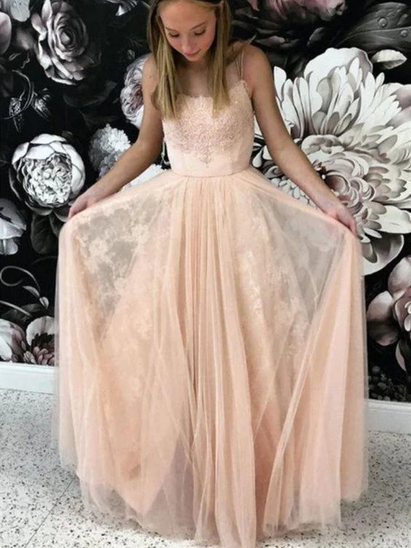 affordable prom dressesStraps Lace Tulle Long Prom Dresses, Affordable Elegant Lace Prom Dresses Long