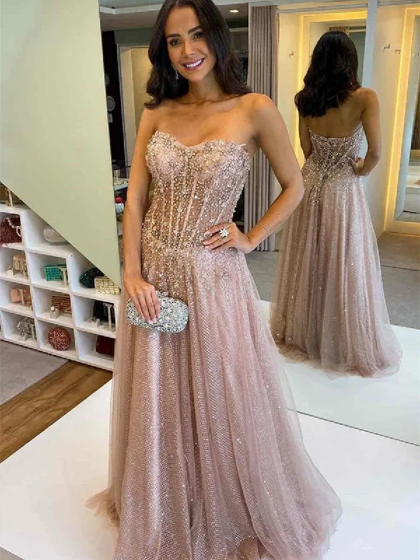 prom dresses with pocketsSweetheart Rose Sequin Tulle Beaded Prom Dresses, Sparkle Prom Dresses, 2021 Prom Dresses