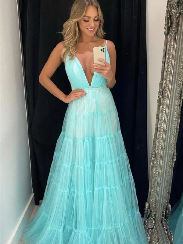 dark prom dressesTiffany Blue Tulle Prom Dresses, A-line Prom Dresses, Cheap Prom Dresses, 2021 Prom Dresses