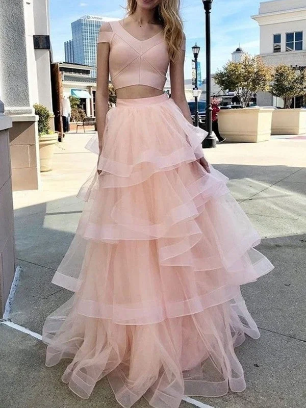 glamorous prom dressesTwo Pieces Fluffy Newest Prom Dresses, Tulle A-line Prom Dresses