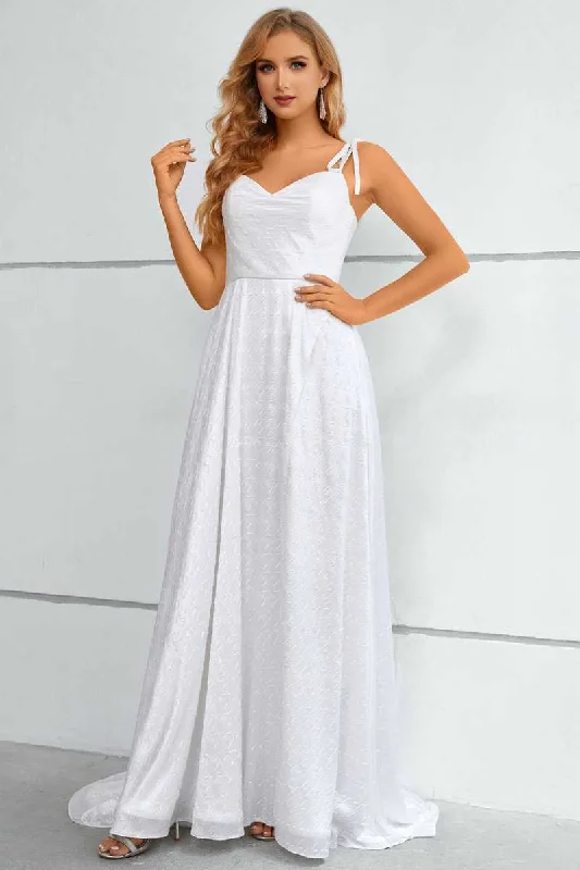 prom dress inspiration galleriesWhite Tie-Strap A-Line Prom Dress with Slit